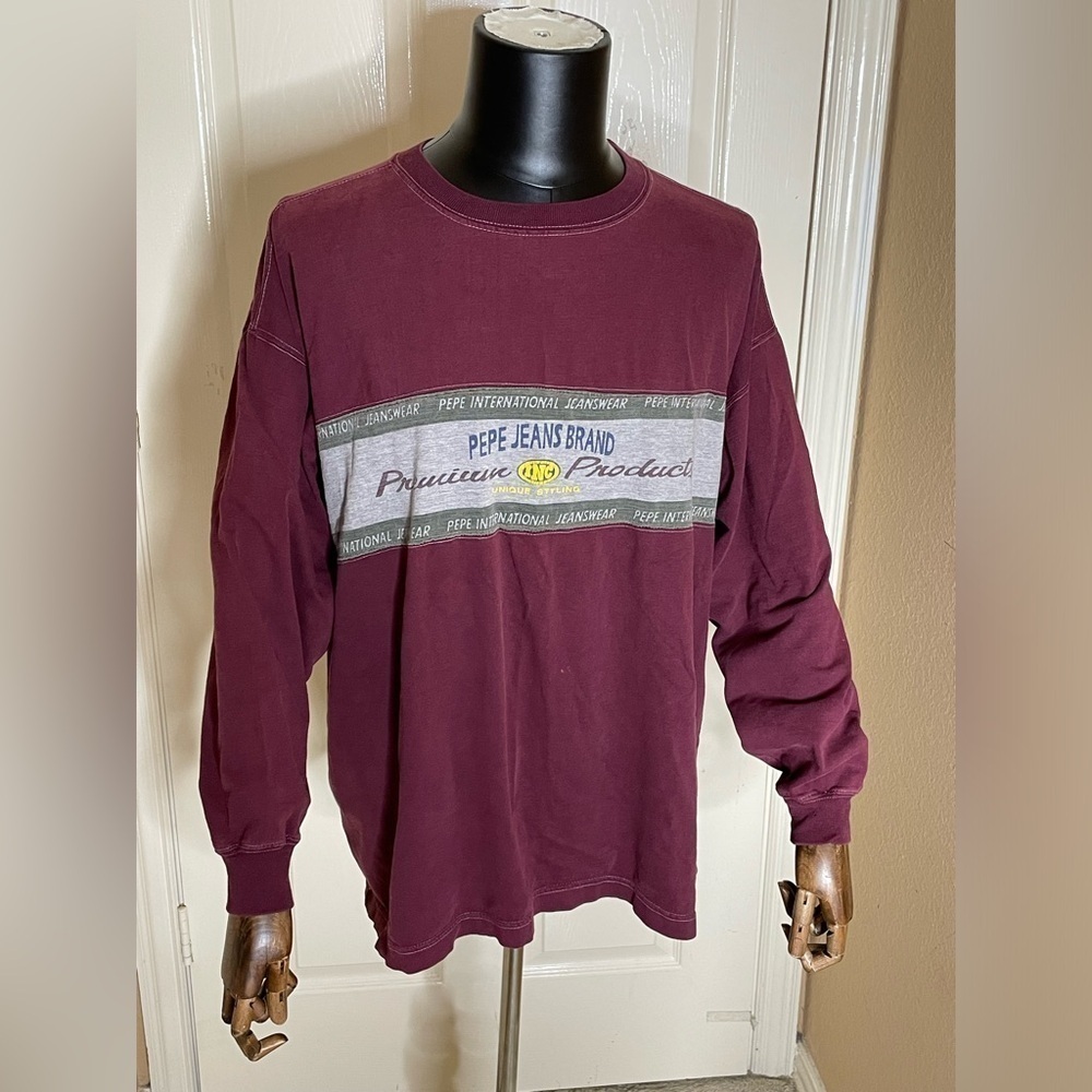 Pepe Jeans Shirt Adult XXL T-Shirt Long Sleeve Maroon & Gray London Stripes‌‌‌‌‌